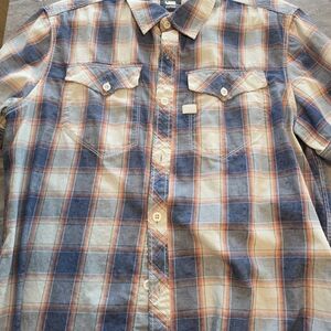 G-Star Men's Plaid Button-Down Shirt in Blue and Tan